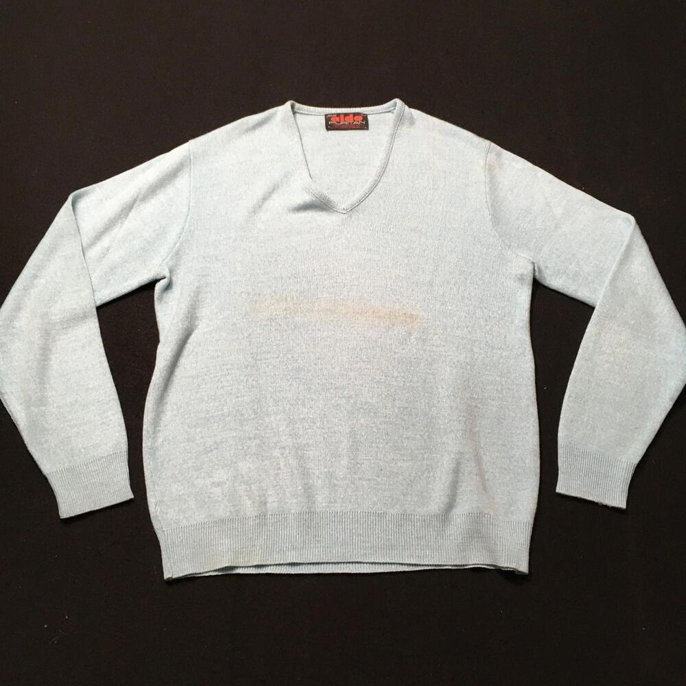 Vintage aldo Puritan Wool Blend Knit Sweater Mens Size large 40 1/2 .. 42 blue..